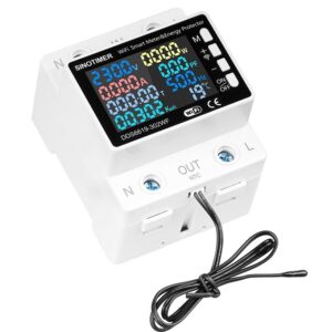 Releu protectie Sinotimer, supra/subtensiune Tuya Smart WiFi, contor de energie, reglabil 0-63A monitor energie de mare precizie DDS6619-302WF