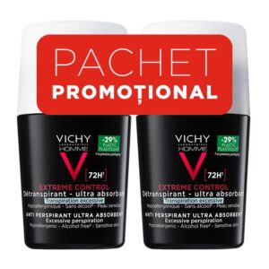 Deodorant roll-on antiperspirant control extrem pentru barbati eficacitate Vichy, 72h (Concentratie: Roll-On, Gramaj: 2 x 50 ml)