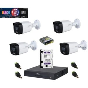 Sistem complet de supraveghere Dahua DH-4CEXT40MAIL-5MP HDCVI cu 4 camere de exterior de 5MP Smart Dual Illuminator 40m, microfon