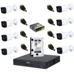 Sistem complet de supraveghere Dahua DH-8CEXT80M-5MPS HDCVI cu 8 camere de exterior de 5MP, IR 80m, Starlight, 16:9