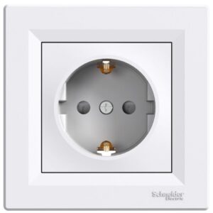 Priza simpla 2P+E, 16A cu obturatoare Schneider Asfora EPH2900221, alb