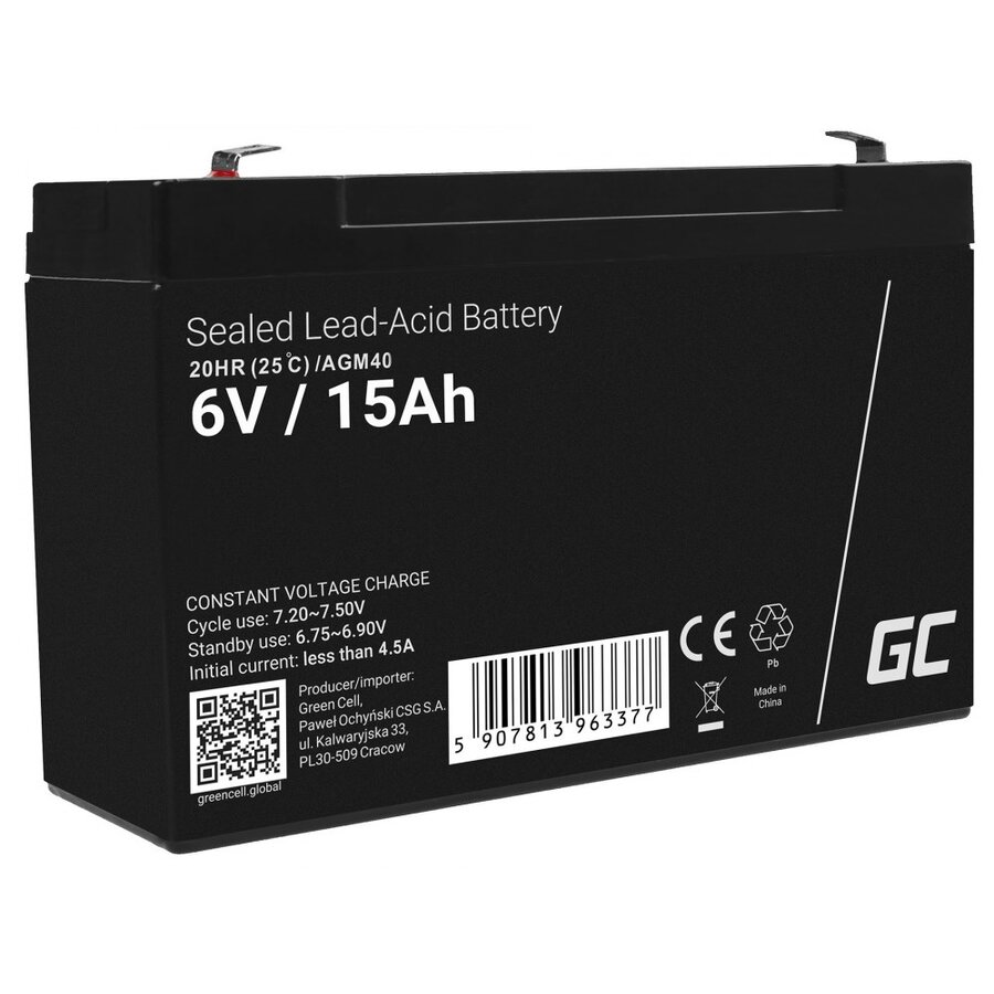 Acumulator Plumb Acid AGM40 UPS VRLA 6V 15AH Negru