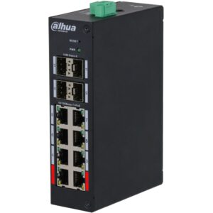 Switch cu 12 porturi Dahua HS4412-8ET-120, 8xPoE 10/100 Mbps, 4 SFP 1000 Mbps uplink, PoE watchdog, managed