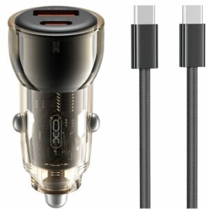 Incarcator Auto CC60 60W 3A 1x USB-A 1x USB-C cu Cablu USB-C Negru
