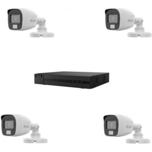 Kit DVR 4 canale 5MP cu 4 camere 3K, 2.8mm, dual light 20m, IP66, microfon