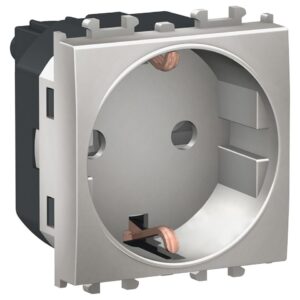 Priza 2P+E 2 module cu obturatoare Schneider Easy Style LMR5210004, argintiu