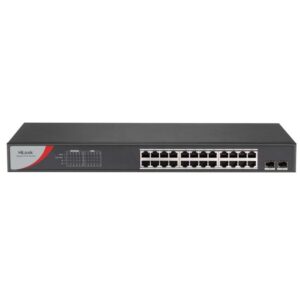 Switch PoE Hikvision HiLook, NS-0526P-225, 24 Porturi Fast Ethernet + 2 Porturi Combo Gigabit