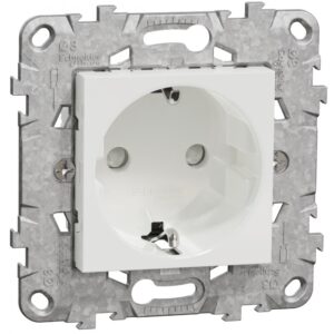 Priza 2P+E 16A, obturatoare, cu suport fixare si gheare Schneider Noua Unica NU503718Z, alb