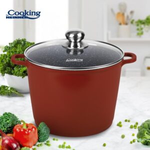 Oala Aluminiu Calabria 24x18CM 8.2 L Invelis Ceramic Capac Sticla Termorezistent Rosu