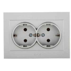 Priza Schuko Dubla ST Grano Met Ovivo OV00131, 16A, 240V, IP20, argintiu