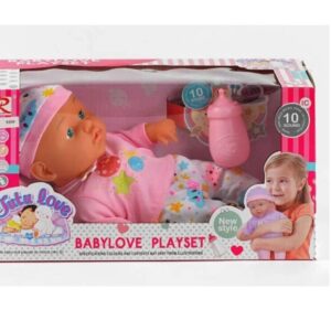 Papusa bebelus Lunabebe Little Friend, cu biberon, Roz, 33 cm