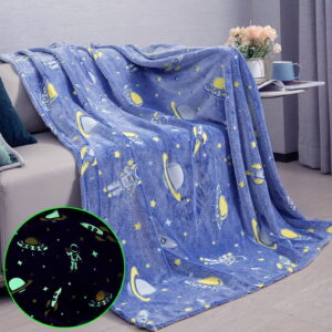 Patura Fosforescenta cu Astronauti Flanel 130 x 150 cm