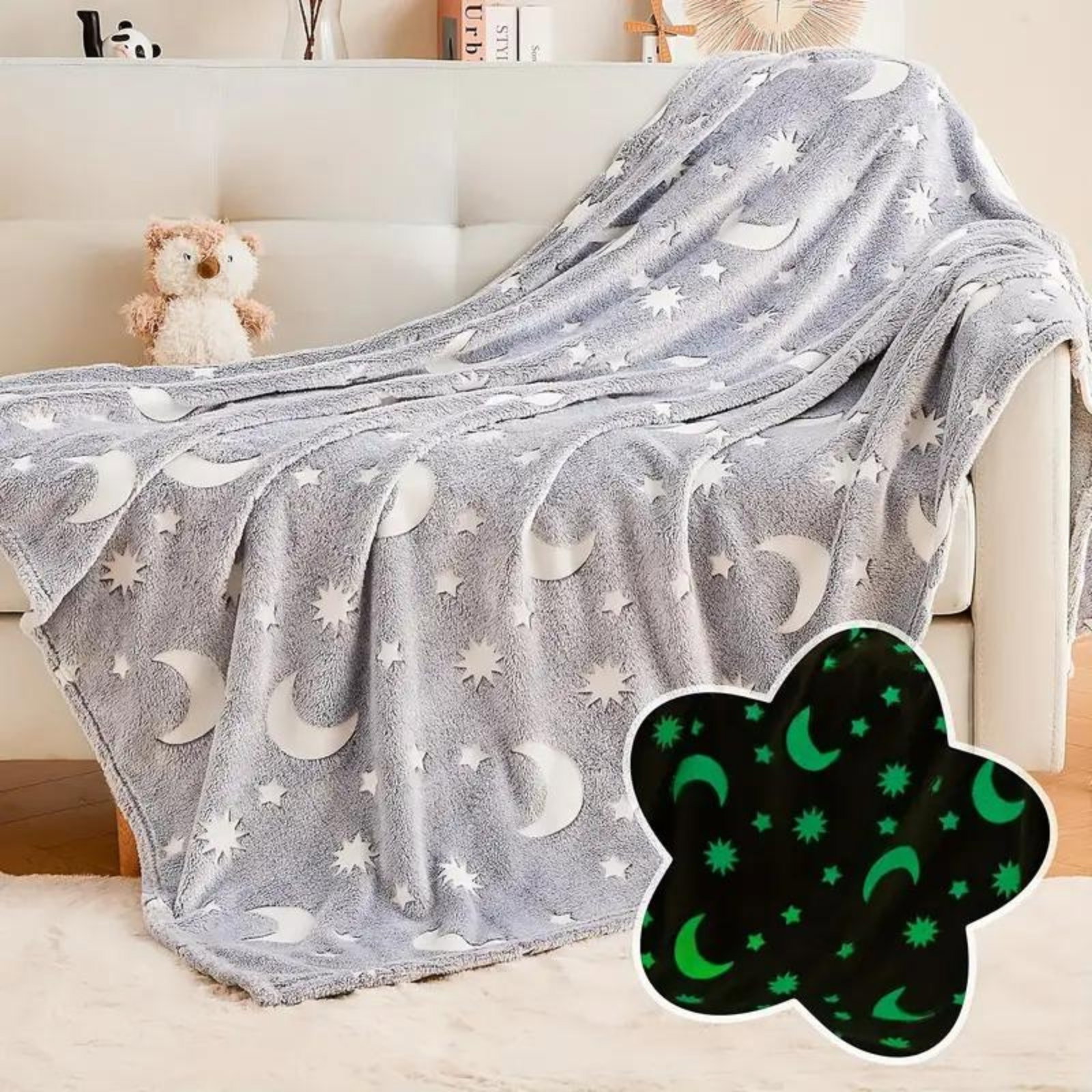 Patura Luna Fosforescenta Gri Flanel 130 x 150 cm