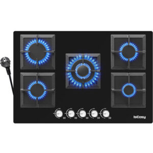 Plita Incorporabila pe Gaz MGBG-775S2 Sticla 5 Arzatoare Aprindere Electrica 77CM Negru