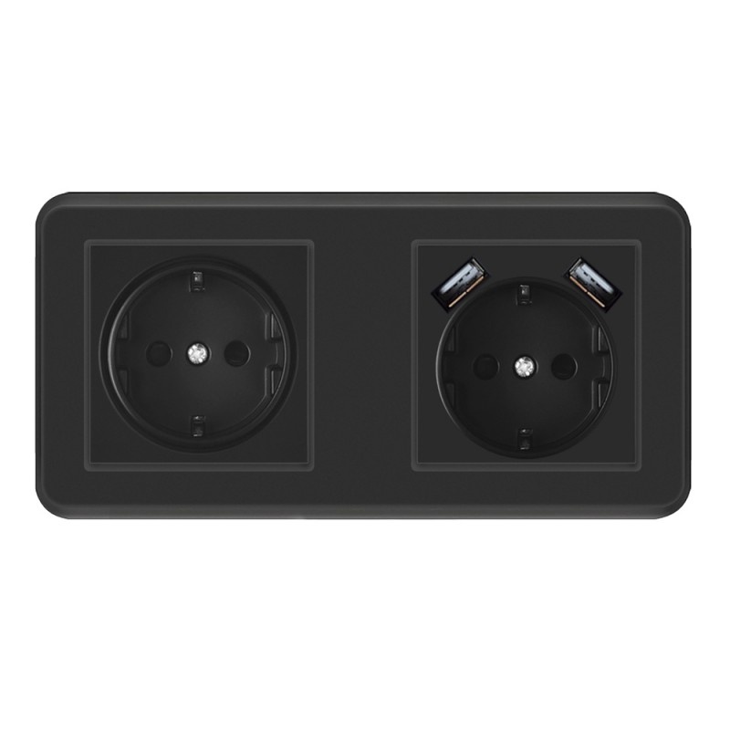 Priza Techstar® PCU2, Dubla, 2 x USB, 2.1 A, Culoare Negru, Policarbonat, 16A