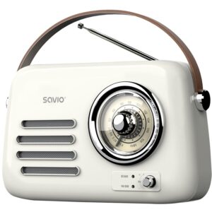 Radio RS-02 Portabil FM Analog Bluetooth USB AUX LED Alb