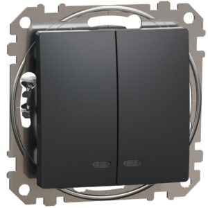 Intrerupator dublu cu indicator luminos albastru Schneider Sedna Design SDD114105L, antracit