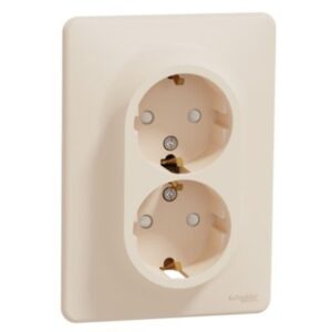 Priza dubla 2P+E cu obturatoare Schneider SDD312221, Sedna Design bej