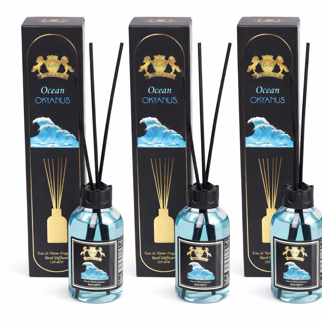 Set 3 Difuzoare de Camera cu Betisoare Golden Silva Ocean, 3 x 110ml
