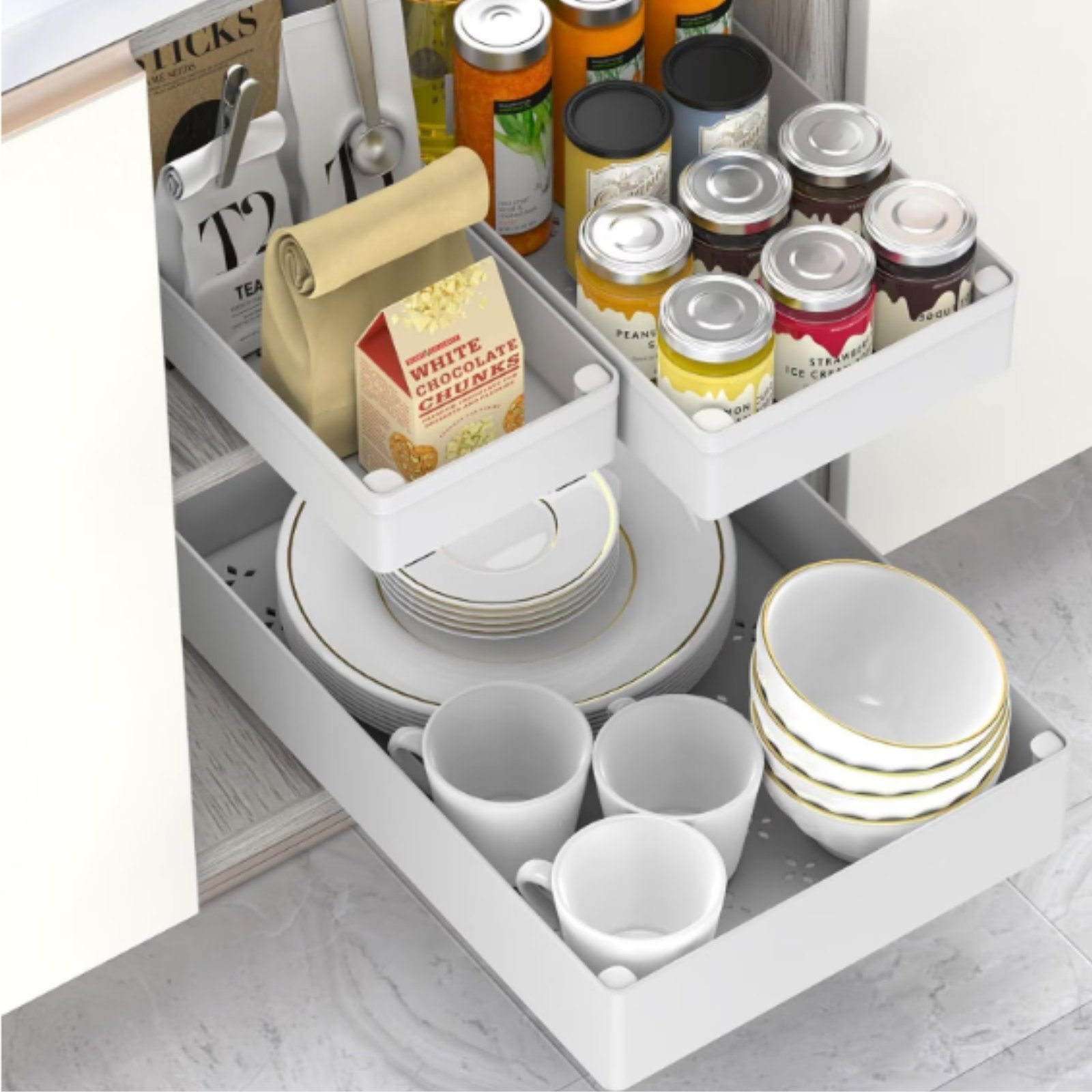 Set 3 sertare glisante soft close, extragere totala