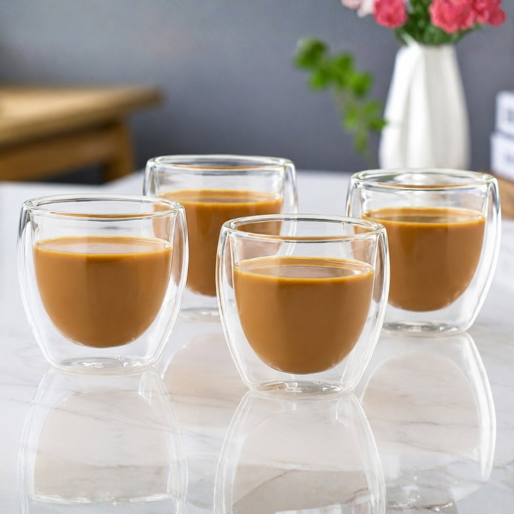 Set 4 Pahare Cafea cu Pereti Dubli 150 ml