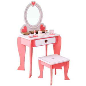 Set Masa de Toaleta pentru Fetite 92 x 34 x 49cm Scaun si Oglinda Accesorii Par si Machiaj Lemn 3+ Ani Roz