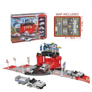 Set parcare de pompieri cu elicopter, masini si harta de joc, 37 piese