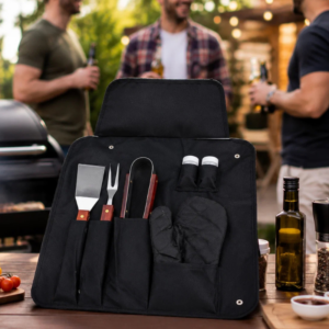 Set ustensile gratar BBQ 7 piese cu husa textila