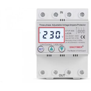Releu TRIFAZIC siguranta digitala de protectie tensiune, Sinotimer, 380V, 1-63A, STVP-936-63A, recuperare automata