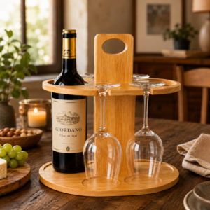 Suport din lemn pentru sticle si pahare de vin
