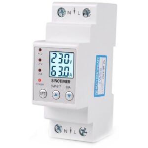Releu siguranta digitala protectie tensiune, Sinotimer, intre 1- 63A programabil ,ecran LED, arata consum kWh, SVP-917-63A