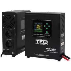 UPS pentru centrala termica TED Electric 900VA / 500W Runtime extins utilizeaza 1 acumulator (LiFePO4 / Auto / AGM), unda sinusoida pura, TED006653