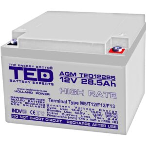 Acumulator stationar 12V 28,5Ah High Rate M5 AGM VRLA TED Electric TED12285 Deep Cycle