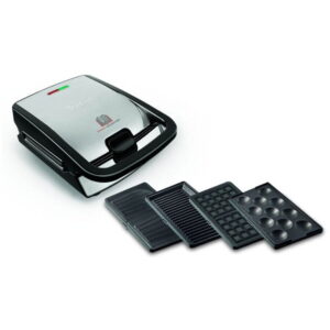 Sandwich maker multifunctional Tefal Snack Collection 4 in 1 SW854D16, 700W, 4 seturi de placi incluse, invelis antiaderent, argintiu