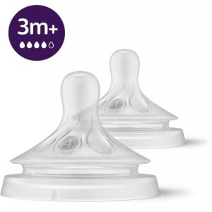 Tetina Natural Response SCY964/02 Debit 4 Silicon fara BPA 3 Luni+ 2 Bucati Transparent