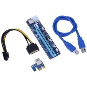Adaptor PCIe x1–x16 GPU Extender Wazney V008c cu 4 condensatori, alimentare SATA/6-pin, pentru testare, airflow si multi-GPU