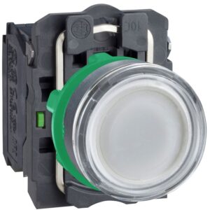 Buton iluminat alb 22, incastrat, revenire cu arc, 24V, 1No+1Nc Schneider XB5AW31B5